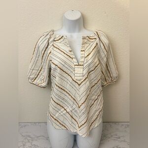 MAEVE Top Sz 4 ANTHROPOLOGIE Peasant Blouse 3/4 Sleeve Boho Cotton Striped
